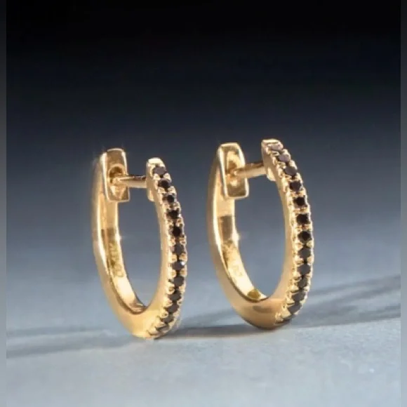 Catbird Fairy Light Black Diamond Hoops (Like-New; Gold/Black;14k) - Picture 10 of 13